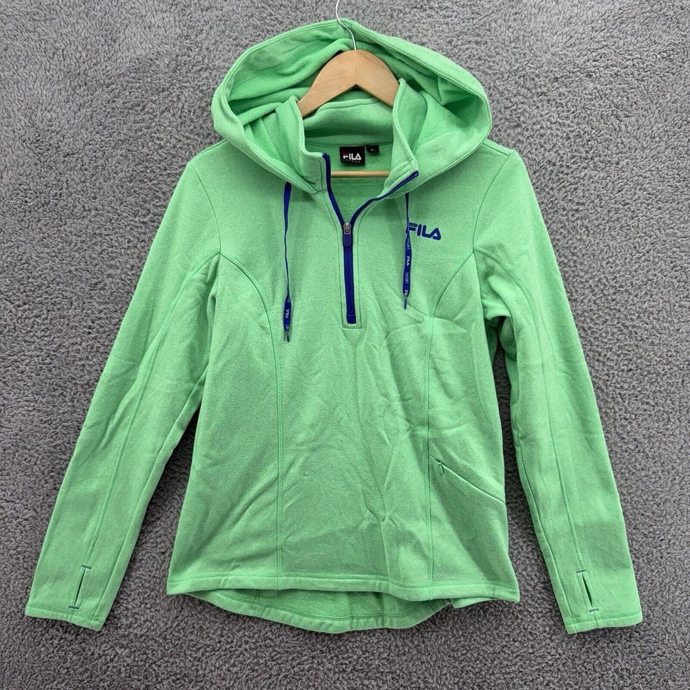 Fila Active Sport Women's Size M 1/4 Zip Neon Green Hoodie Sweatshirt Thumbholes